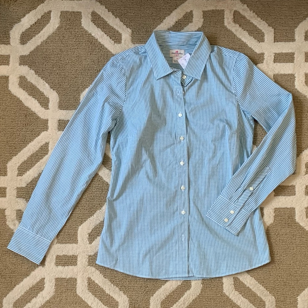 J.Crew Factory Dark Green and White Striped Blouse